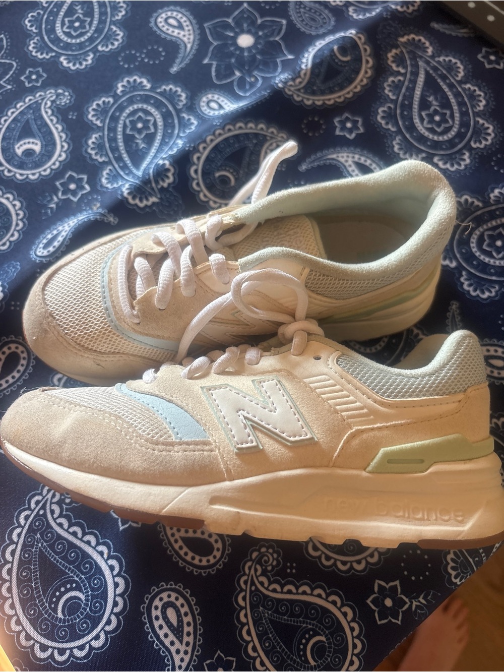 New Balance Kids Sneakers white with light blue and mint accents